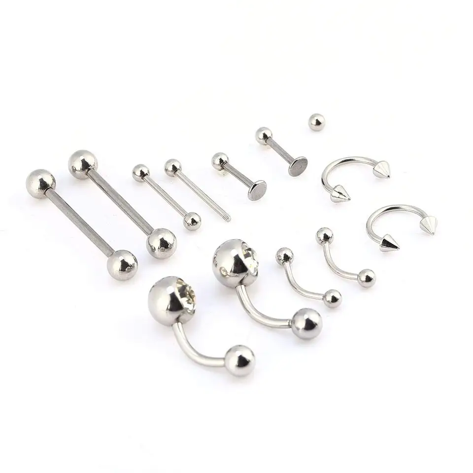 Piercingset, 120 stuks, roestvrij staal, acrylmix, lichaamssieraad, studs, barbells, bananabells voor oor, lippen, neus, tong, wenkbrauwen, tepels, piercing, ring, multifunctionele stalen piercing