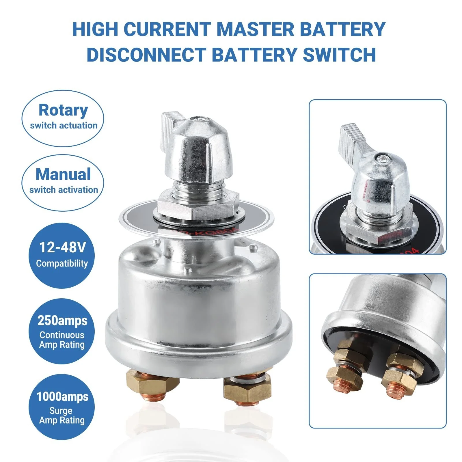 Interruttore Stacca Batteria 12 V-48 V Batteria Cut Off Kill Switch Impermeabile E Facile Da Montare Per Roulotte, Camper, ATV, Auto, Motore, Barche Marine, UTV, Veicoli E Camper (ON/Off