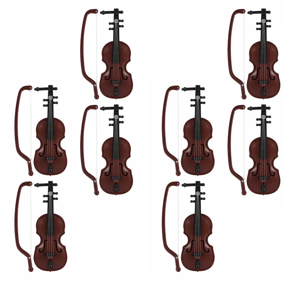 

8 Sets Mini Violin Christmas Adorn Play House Decor Baby Toy Musical Instrument Models Imitation Violins Wooden Props