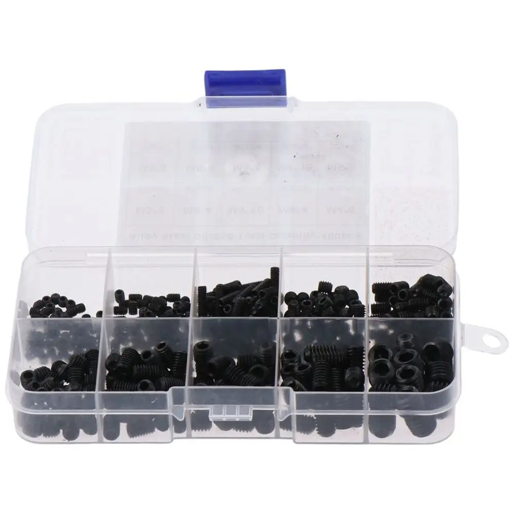 

400Pcs 12.9 Class Carbon Steel Set Screws Black 10 Sizes Grub Screws M3/M4/M5/M6/M8 Allen Head Screws Bathroom Fixtures