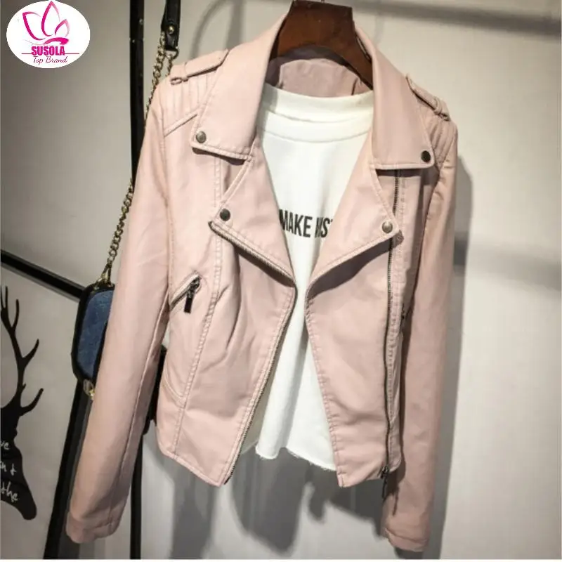 

Brand Motorcycle PU Leather Jacket Women Winter and Autumn New Trend Coat 2 Color Zipper Outerwear Jacket New Lady Coat HOT y2k