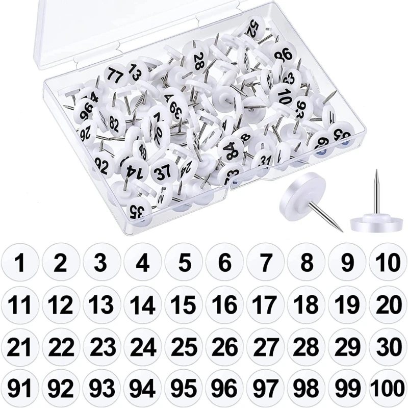 100Pcs Round Numbered Pushpins Map Pins for Office School Bulletin Boards push pins