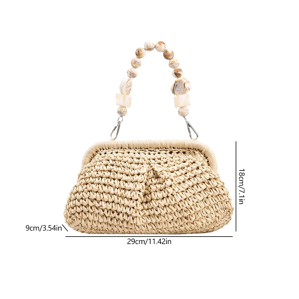 Shell Straw Top Handle Bags for Women Handbags Brands Summer Rattan Boho Woven Casual Shoulder Bags Female Clutch Purses 2023
