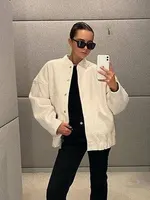 Nlzgmsj TRAF 2023 Spring Warm Gray Jacket Women Outerwear With Button Bomber Jacket Coat Women Thicken Coat Top women - Image 2