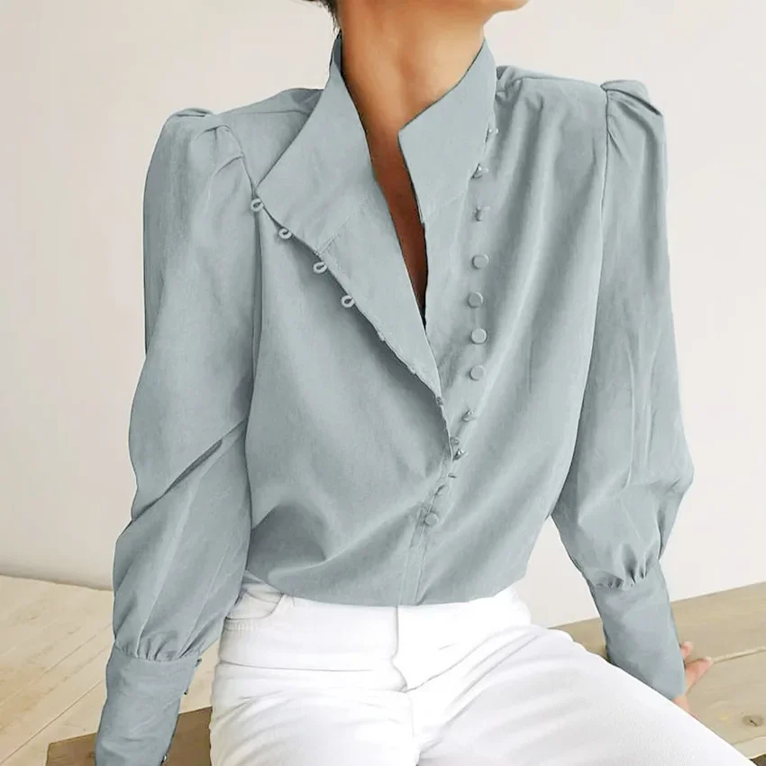 

Женская белая рубашка, новинка весны 2024, модная профессиональная рубашка с длинными рукавами и воротником-стойкой в китайском стиле для отдыха на работу