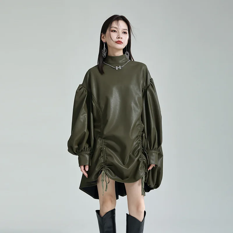 

Spring 2024 New PU Vintage Drawstring Adjustable Fashion Loose Dress Hepburn-style French dress