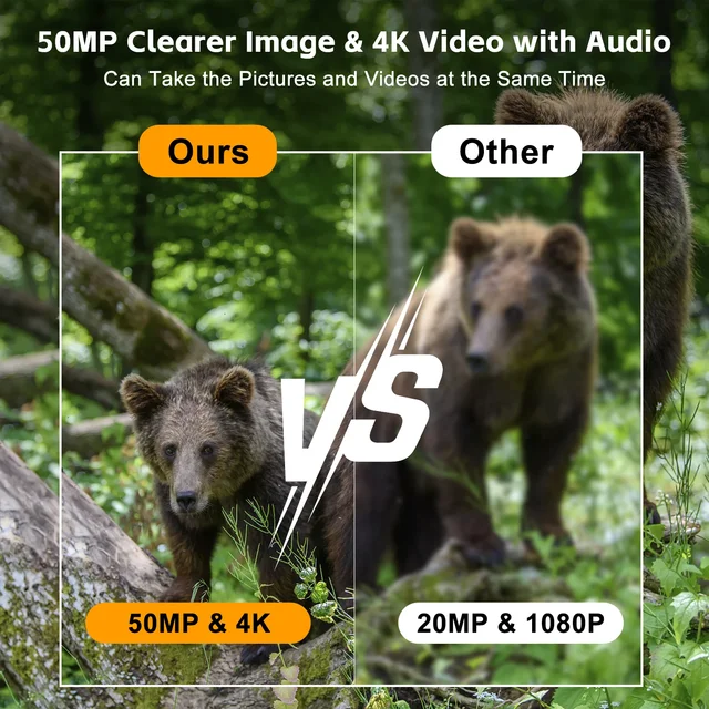Solar Powered Night Vision Trail Camera 50MP 4K Hunting Cameras 0.3s Trigger Time Trail Camera for Wildlife Monitoring Hunting 5