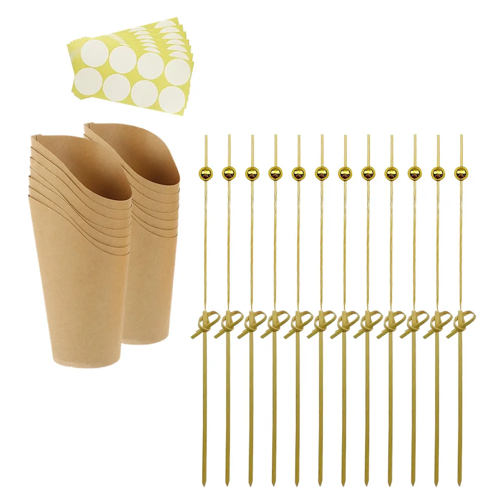 1 Set Kraft Paper Snack Cups with Bamboo Picks and Label Sheets, 12oz Disposable French... - SKU KPSC1458 - UGI Packaging
