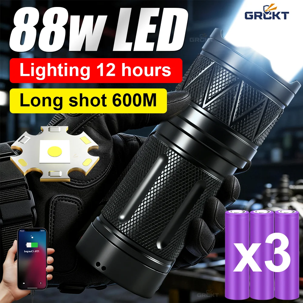 7800mAh 손전등 화이트 레이저 충전식 LED 손전등 18650 배터리 보조베터리 전술 줌 토치 야외 캠핑 랜턴