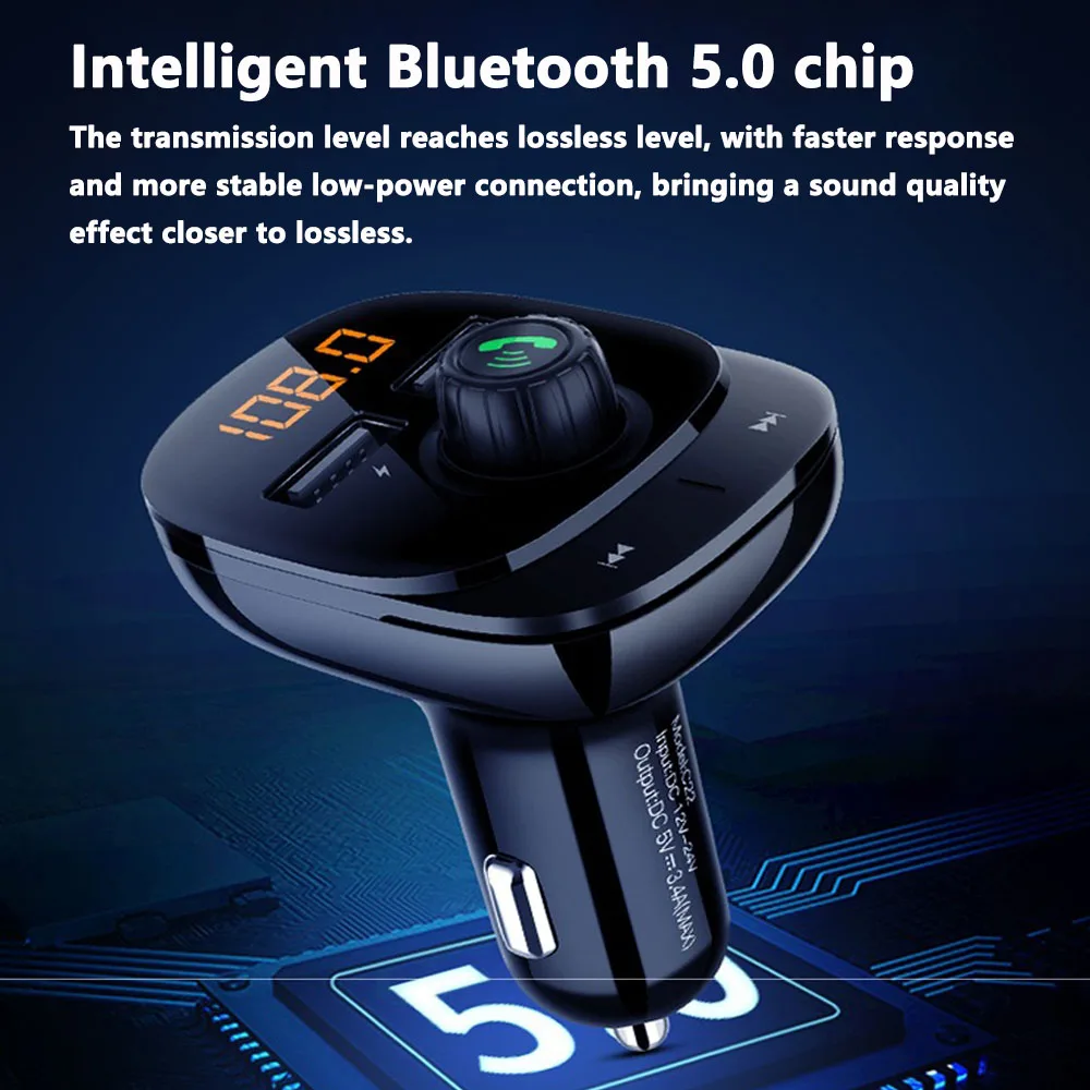 Car Bluetooth Mp3 Player Dual Usb Fast Charger Fm Transmitter