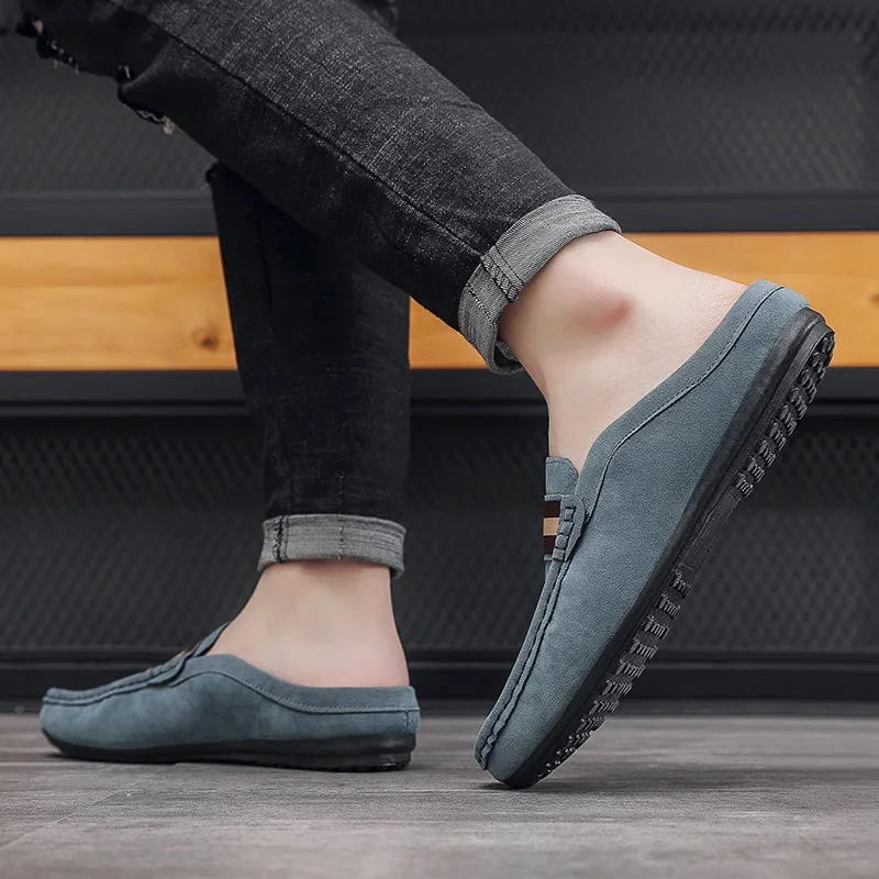 Lefu Shoes Men's Lightweight Bean Shoes Summer One Step Push lazy Breathable Casual Half Support Slippers for men 2