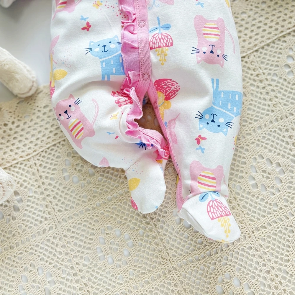 Newborn onesies soft romper cotton autumn long sleeve baby girl clothes Cartoon cat print infant bodysuit 0 to 12 Month jumpsuit