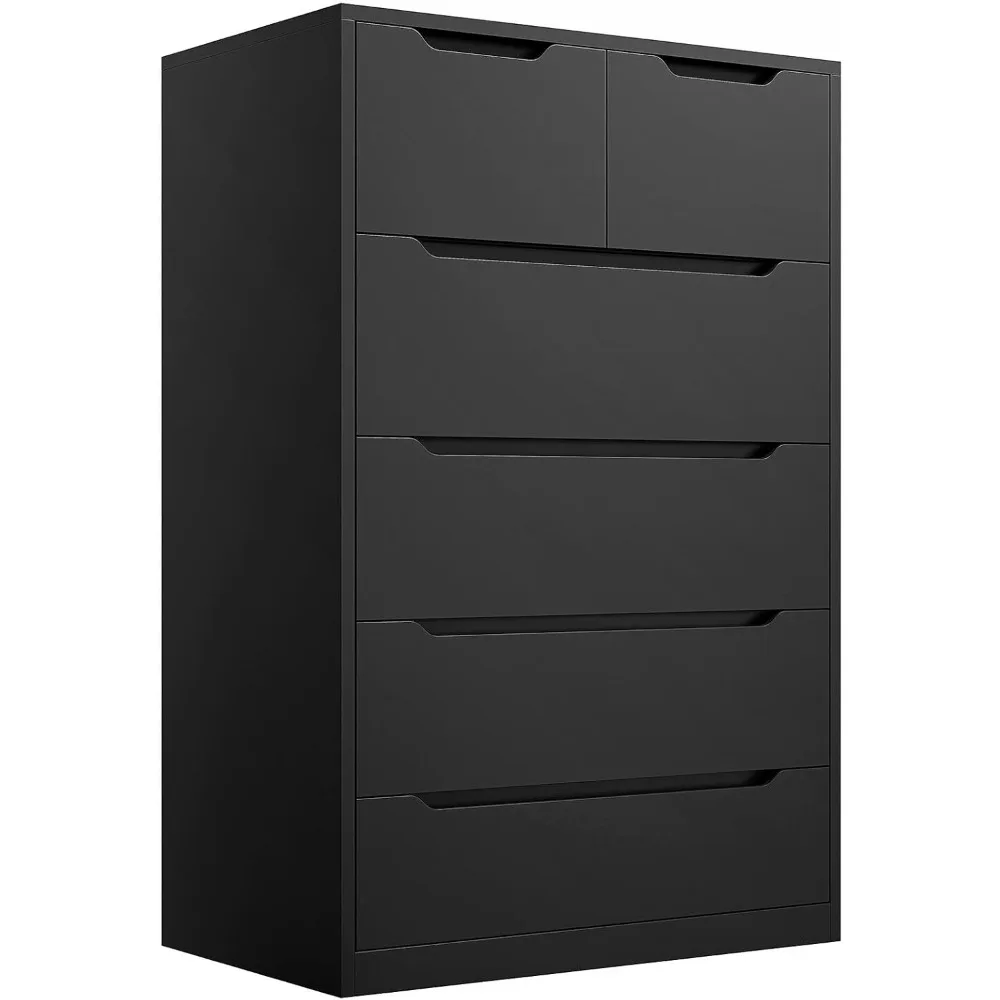 Bedroom dresser 6 wooden drawers chest of drawers with smooth metal rails
