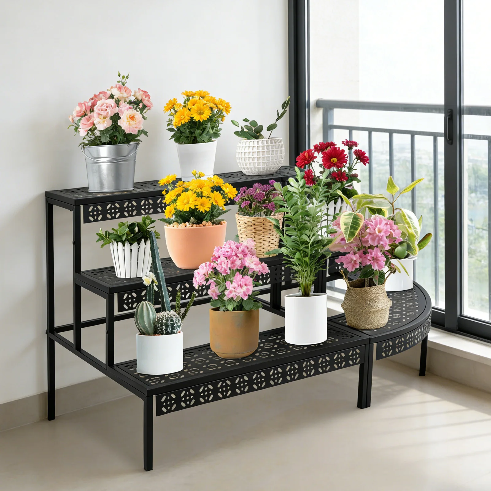 Custom Landscaping Rack Three Layer Outdoor Wrought Iron Flower Rack, Stepped Storage Rack ...