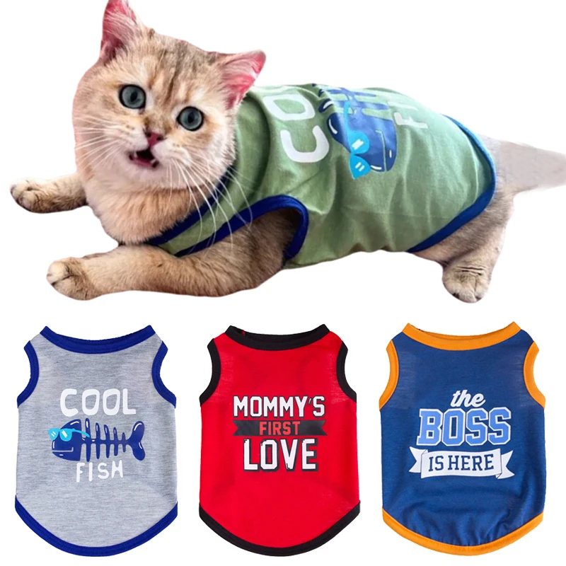 Summer Cotton Sphynx Cat Clothing Apparels Letter Print Pet Vest