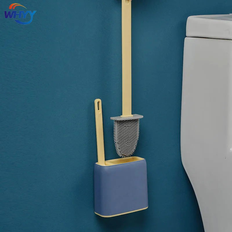

WHYY Silicone Toilet Cleaning Brush with Holder Sets Long Handled Double Bruch Head Wall Mounted WC Toilet Bathroom Accessories