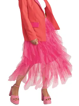 Women Long Skirt Elegant High Waist Irregular Solid Tulle Skirt Summer Skirt for Party 1