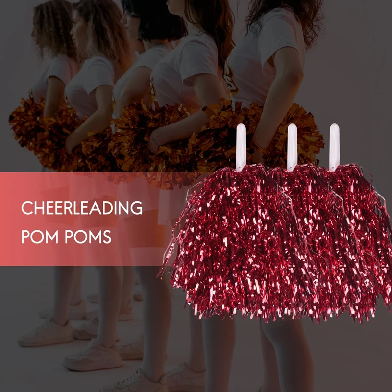 AA79 New 24Pcs Cheerleading Pom Poms Metallic Foil Cheer Pom Poms With Plastic Handle For Adults Kids Cheerleaders Party