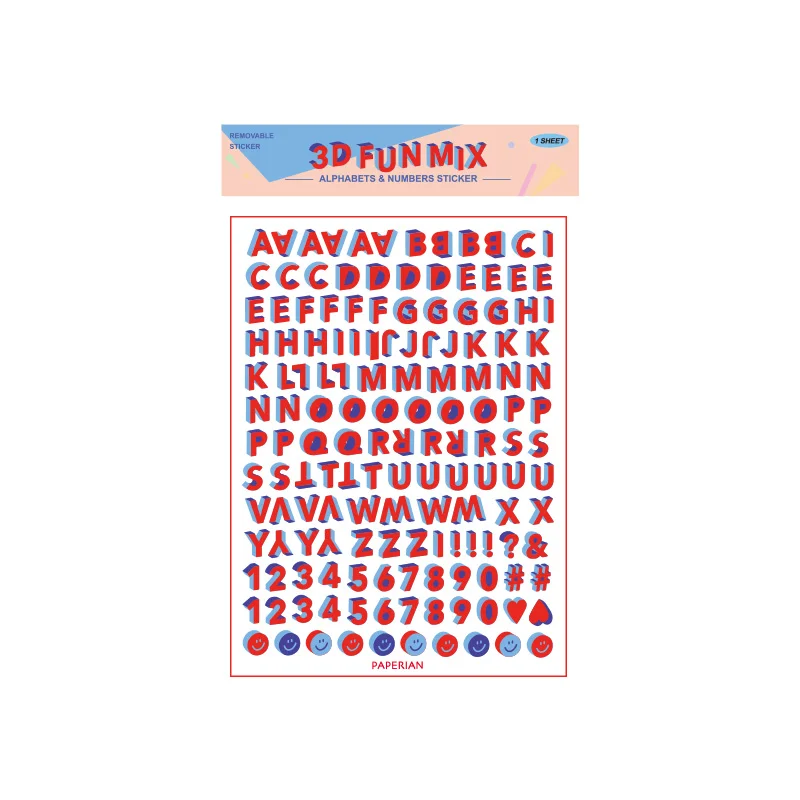 3D Fun Mix Alphabet Removable Sticker, 01 Red Mix