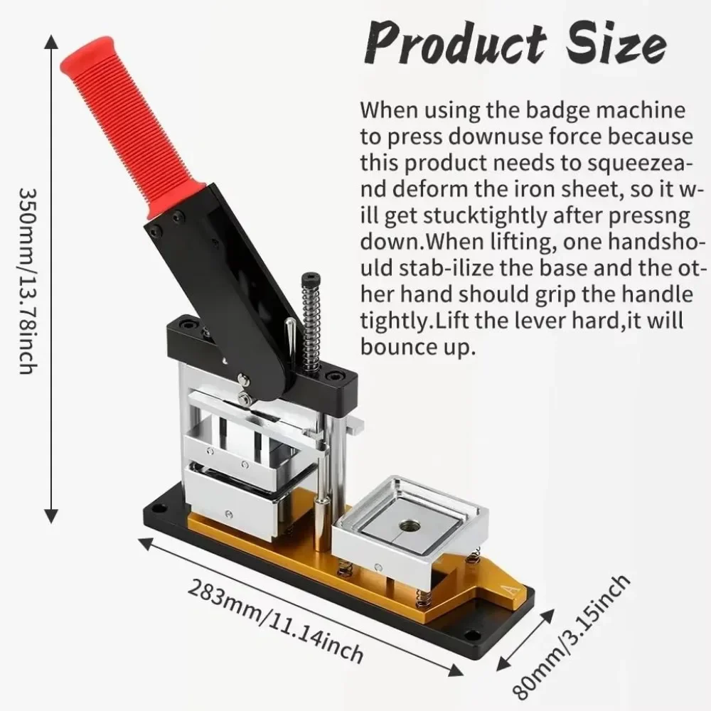 Manual Rotating Fridge Magnet Making Machine 50x50mm/63.5x63.5mm Square Refrigerator Badge Press Machine with 100SETS Materials