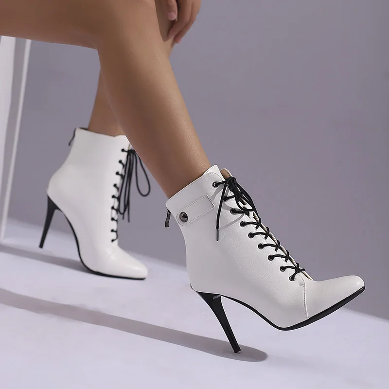 

Phoentin 2023 Autumn new sexy pointed toe PU Ankle boots 9cm thin high heels Plus size 43 shoes women party short boot FT3088