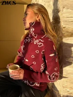 Cardigan tricoté à col montant et fermeture éclair pour femme, pull décontracté imprimé à manches longues, nouvelle mode printemps 2026 6