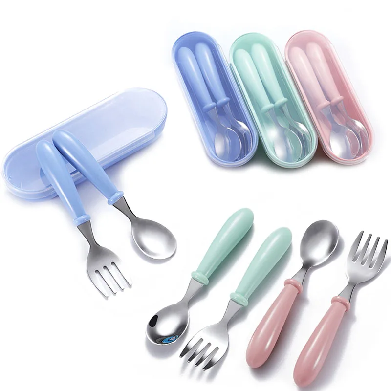 

Baby Feeding Tableware Set Children Utensil Stainless Steel Toddler Dinnerware Cutlery Cartoon Infant Food Feeding Spoon Fork