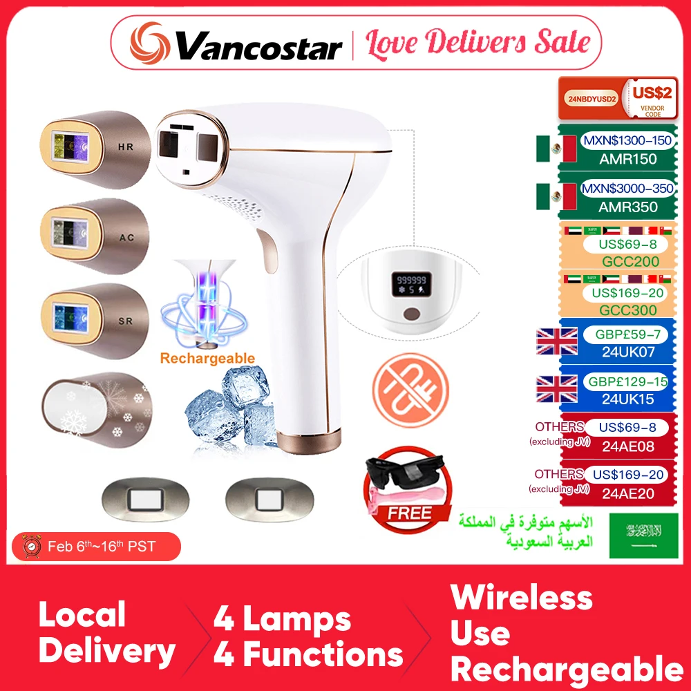 Epilatore Laser Senza Fili Ricaricabile Depiladora 4 In1 Lampada Sostituibile Raffreddamento Indolore Bikini Permanente Ipl Rimozione Dei Capelli