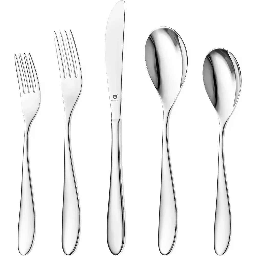 

Modern Marettimo Silverware Set - 18/10 Stainless Steel Flatware Set for Elegant Dining - Dishwasher Safe Cutlery Set (60-Piece)