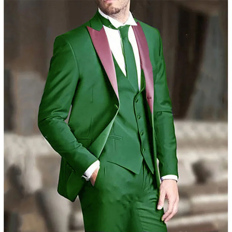 Regular Prom Party Wedding Suits for Men Blazer Single Breasted Peaked Lapel Jacket Pants Waistcoat Three Piece Ropa Hombre