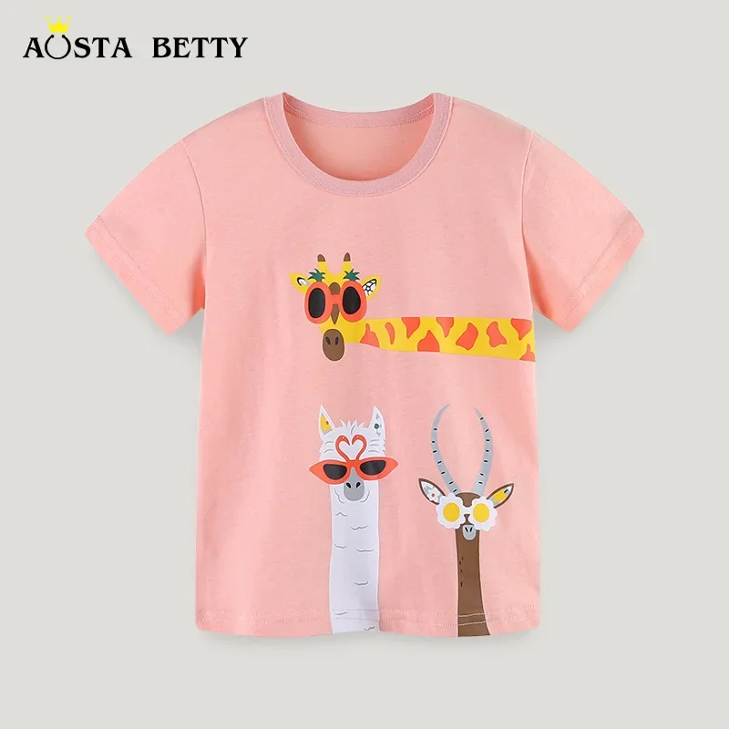 

Summer New T-shirt for Girls Toddler Animal Cartoon Printed Sweatshirt Children Crew-neck Short-sleeved Top
