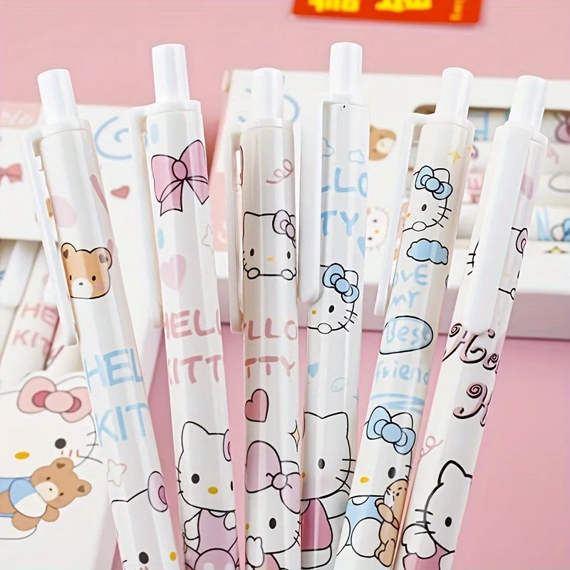 MINISO Sanrio Kitty 스테인레스 스틸 중립 펜, 0.5mm 검정 잉크, 빠른 건조, 부드러운 쓰기, 귀여운 개폐식 학생 펜