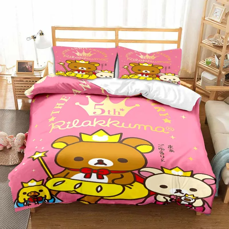 CuteRilakkumaBearCartoonKawaiiBeddingSetThreepieceBedSet