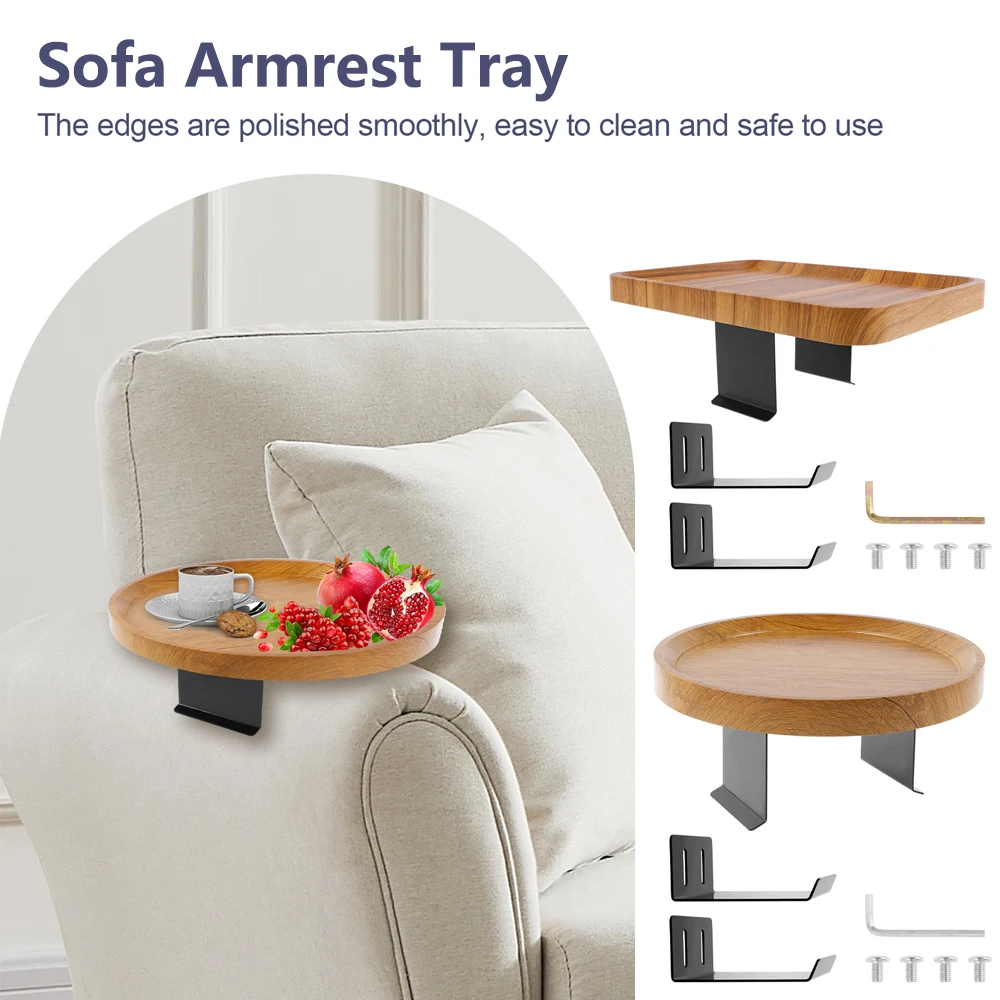 Sofa Armrest Wood Tray 5.5-15cm Width Adjustable Couch Arm Table Multifunctional Arm Chair Table Tray for Drinks Snacks Fruit