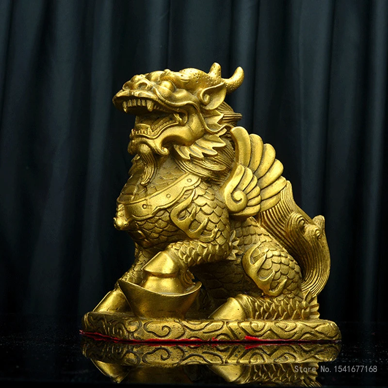 A pair of Copper Qilin Sculpture Decorative Ornaments, Animal Kylin Home Living Room Office TV Cabinets Decoration Copper Crafts
