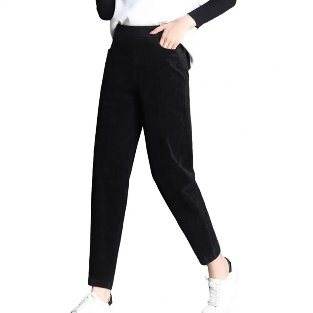 

Women Fleece-lined Pants Corduroy Harem Pants Women's Cozy Winter Trousers with Elastic Waist Pockets Plush Fleece Lining Female