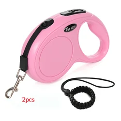 Hands - Free Retractable Pet Leash with Wrist Strap - Nylon Extendable Strap - 5m (Pink)