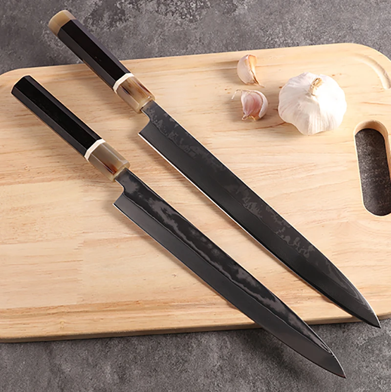 

Sashimi Knife SKD11 Damascus Steel Blade Yanagiba Cleaver Tynny Ham Slicing Sushi Handmade Kitchen Knives Ox Horn & Ebony Handle