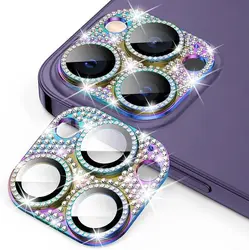 GlamourShield: Sparkling Rhinestone Camera Lens Protector Glass - iPhone 15 (Colorful)