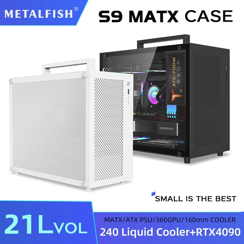 METALFISH S9 MATX Computer Case Gaming PC Chassis Support MATX/ITX/ATX PSU/240 Liquid Cooler/360mm GPU pc case pc chassis computer chassis frame