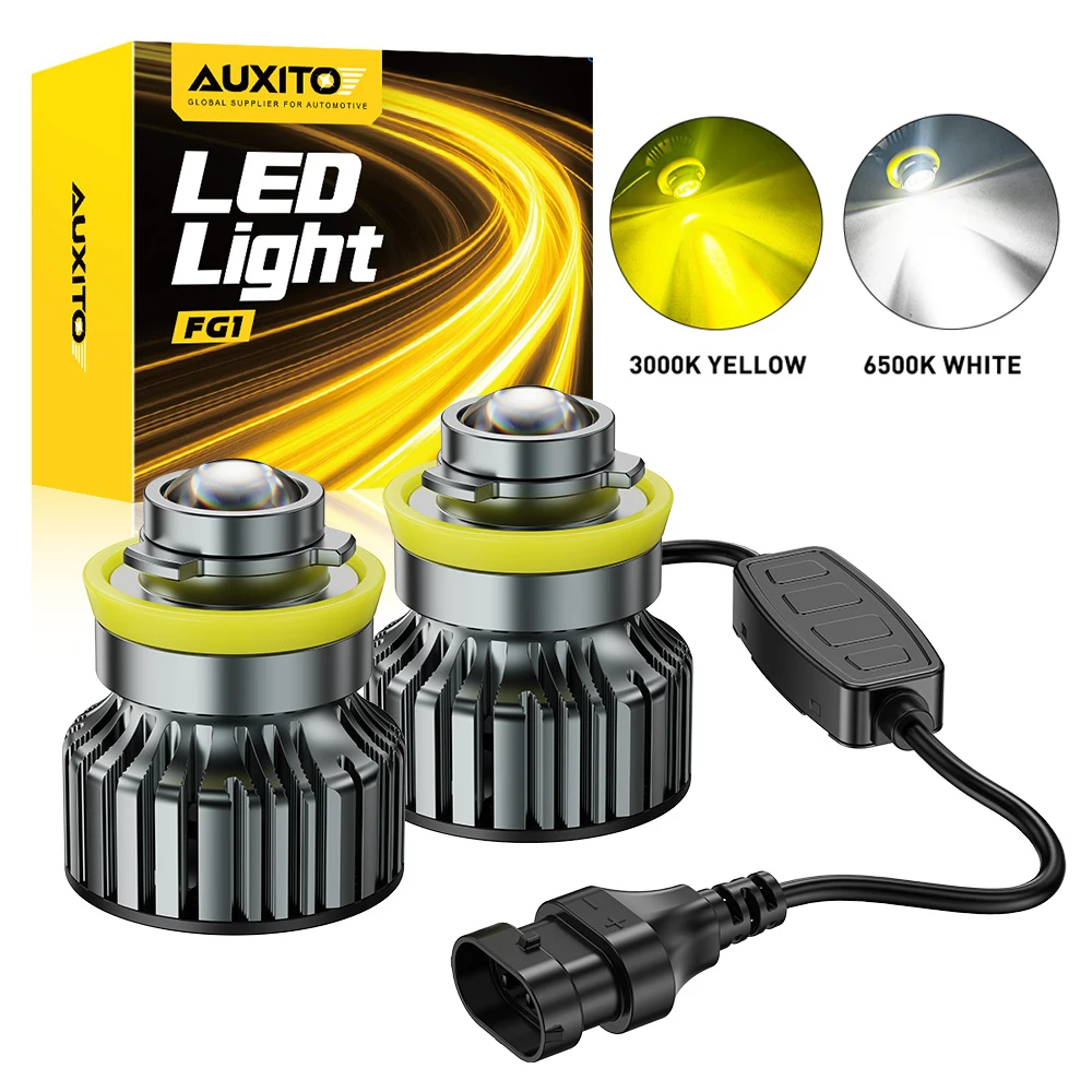 2개 AUXITO H8 H11 LED 레이저 안개등 프로젝터 미니 렌즈 캔버스 70W 자동차 안개등 골든/화이트 자동차 스포트라이트 전구 12V