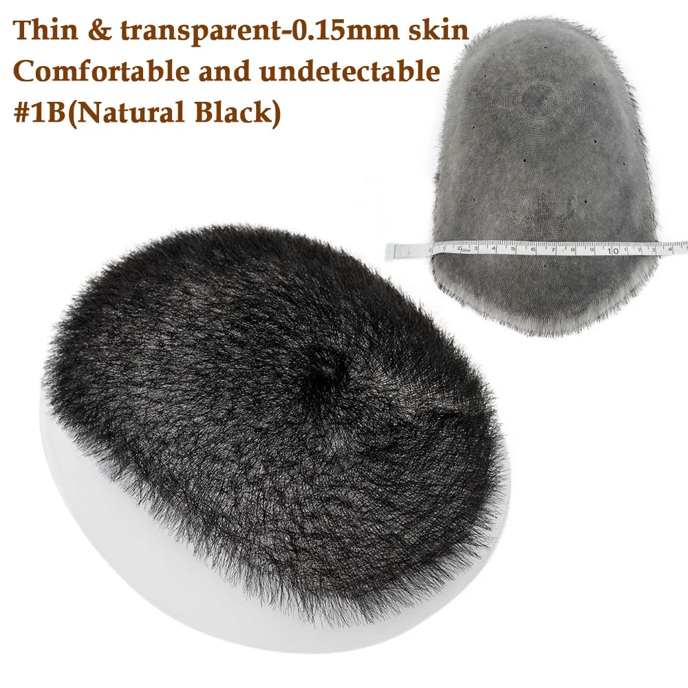 13x1 8/15x20 cm 100% Capelli Umani Buzz Taglio Parrucchino per Gli Uomini Ultra Sottile PU Nero Topper Trasparente Biologico Protesi Del Cuoio Capelluto Parrucchino - immagine 4