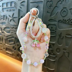 Charming 3D Cherry Pendant Phone Lanyard & Wrist Bracelet Keychain (Pink)