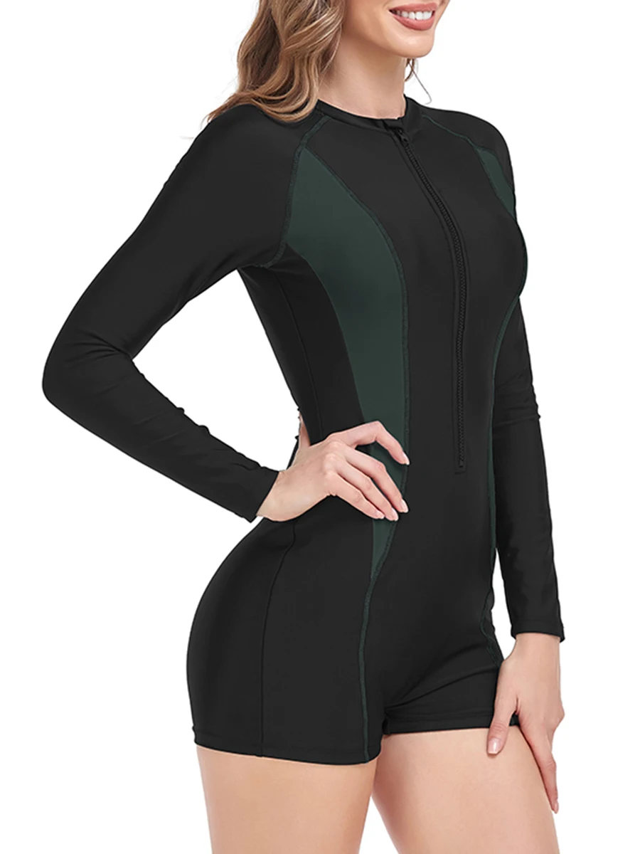 Surfing Swimsuit Women Long Sleeves Slim Swimwear Female Zipper One Piece Rash Guard Diving Clothes Bathing Swimming Suit