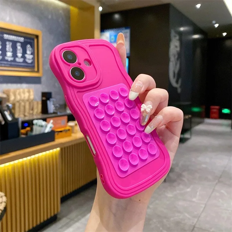 Befestigung Saugnapfhalter Curly Wave Hülle für iPhone 16 15 11 12 14 13 Pro 7 8 Plus 16e X Xs Max Xr Soft Silikon Feste Pad Cover – Detail 12