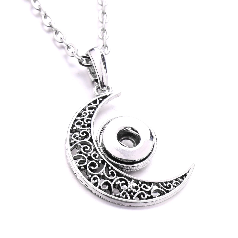 15pcs Vintage Metal 12mm Snap Button Necklace Fit  Heart Moon Sun Snap Buttons Jewelry Pendant Necklaces