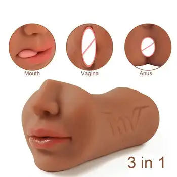 3 IN 1  Masturbation Cup Artificial Vagina Realistic Adult Sex Toys For Men Penis Sucking Pocket Pussy toys anal ass oral Penis 3