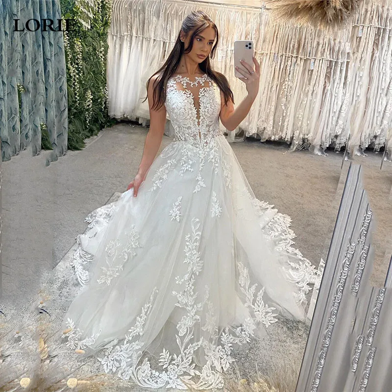 

LORIE Ivory Lace Wedding Dresses A Line Appliqued Lace Bride Dress Elegant Appliques Scoop Neck Modest Bride Wedding Gowns 2024