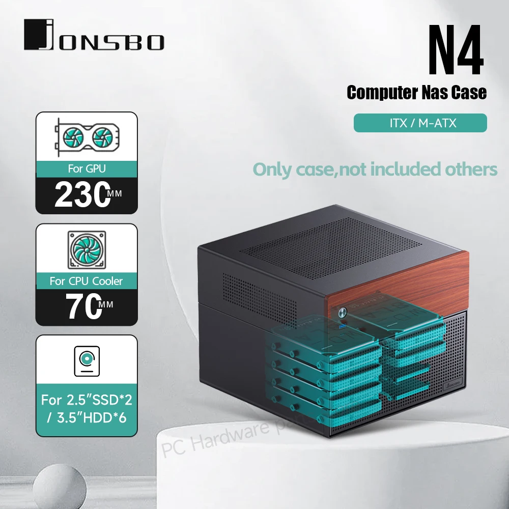 PC Case PC Chassis Computer Chassis Frame Mini ITX Desktop Case JONSBO N4 Mini NAS Case ITX Mini Aluminium For 130mm CPU Cooler SFX Power Slot 6 Large 2 Small Hard Drive Slots