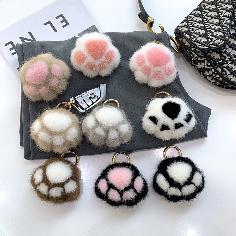 Women Cat Claw Faux Fur Key Chain Charm for Party Gift